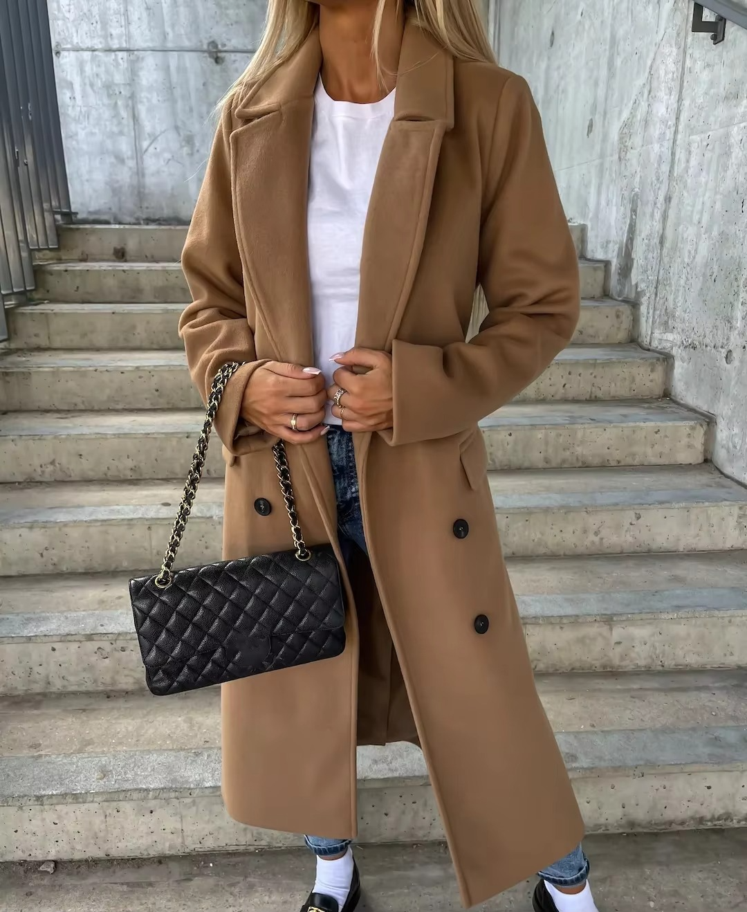 WW | Damen Langer Trenchcoat - Mit Reverskragen & Knopfleiste