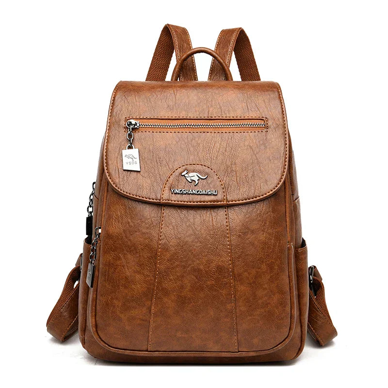 WW | Large Leather Anti-Theft Backpack for Women
