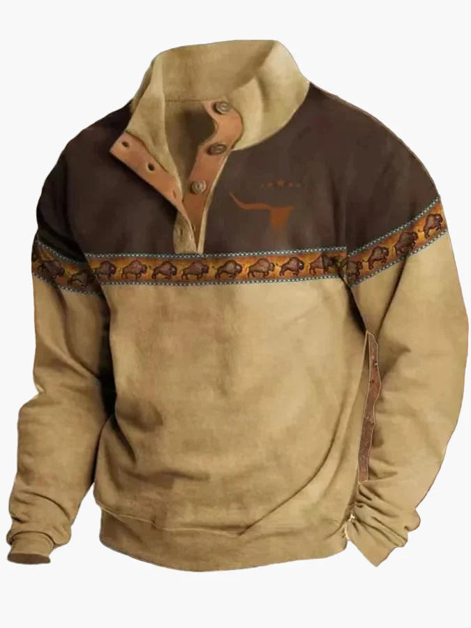 WW | Vintage Western Sweatshirt mit Ethno-Muster und Stehkragen - Freizeitpullover