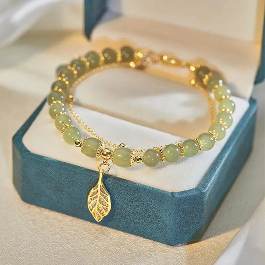 WW | Jade Bracelet with Leaf Pendant