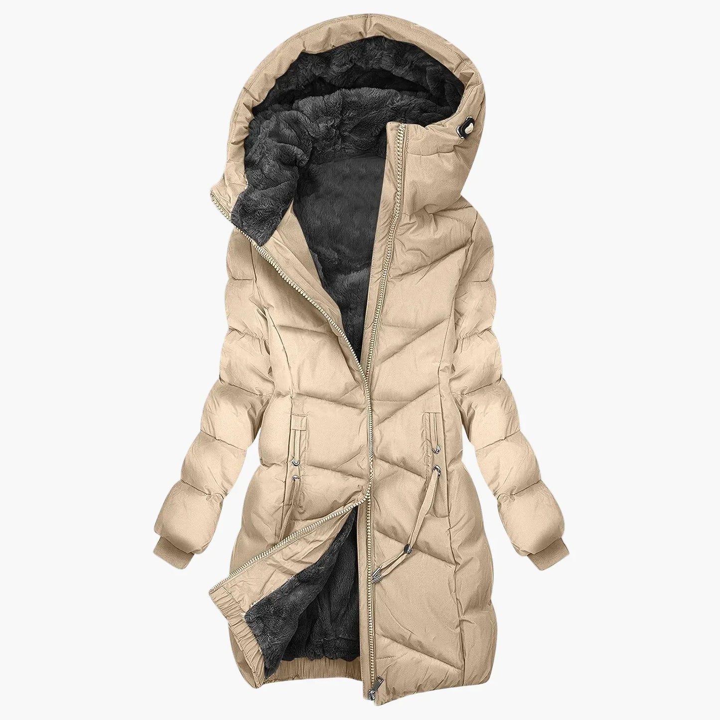 WW | Wintermantel Lang Steppjacke mit Kapuze - Winddichter, Warmer Outdoor Parka