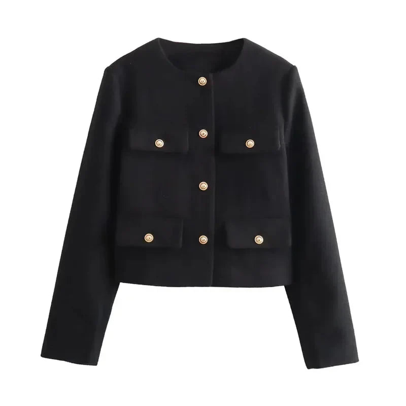 WW | Cropped Bomber Jacket with Round Neck and Long Sleeves