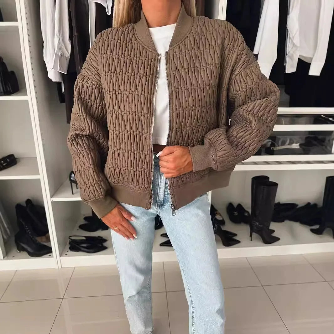 WW | Quilted Bomber Jacket with Front Zip and Ribbed Trim