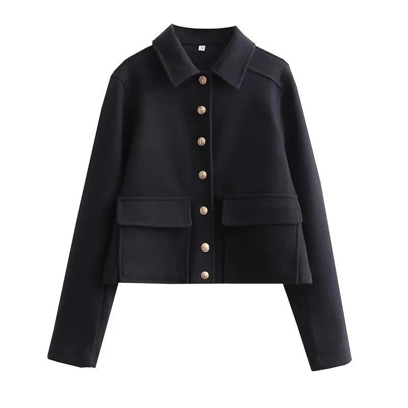 WW | Cropped Aviator Bomberjacke mit Knopfleiste und Taschen