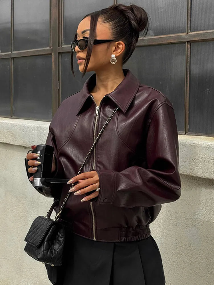 WW | Imitation Leather Jacket with Belt for Women