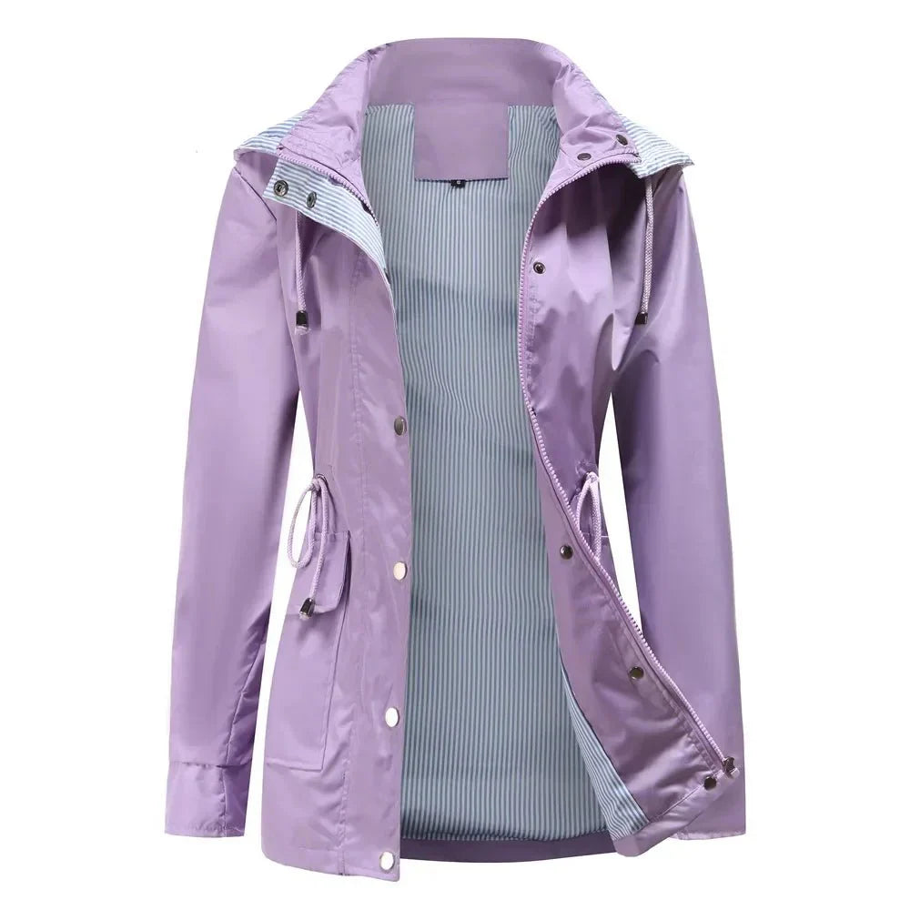 WW | Kapuzenregenjacke - Leichter wasserdichter Shell mit Kordelzug-Taille - Windbreaker für Übergangswetter