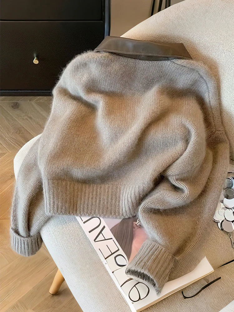 WW | Strickjacke mit Reißverschluss und elegantem Kragen - Modischer Cropped Cardigan für Alltag und Büro