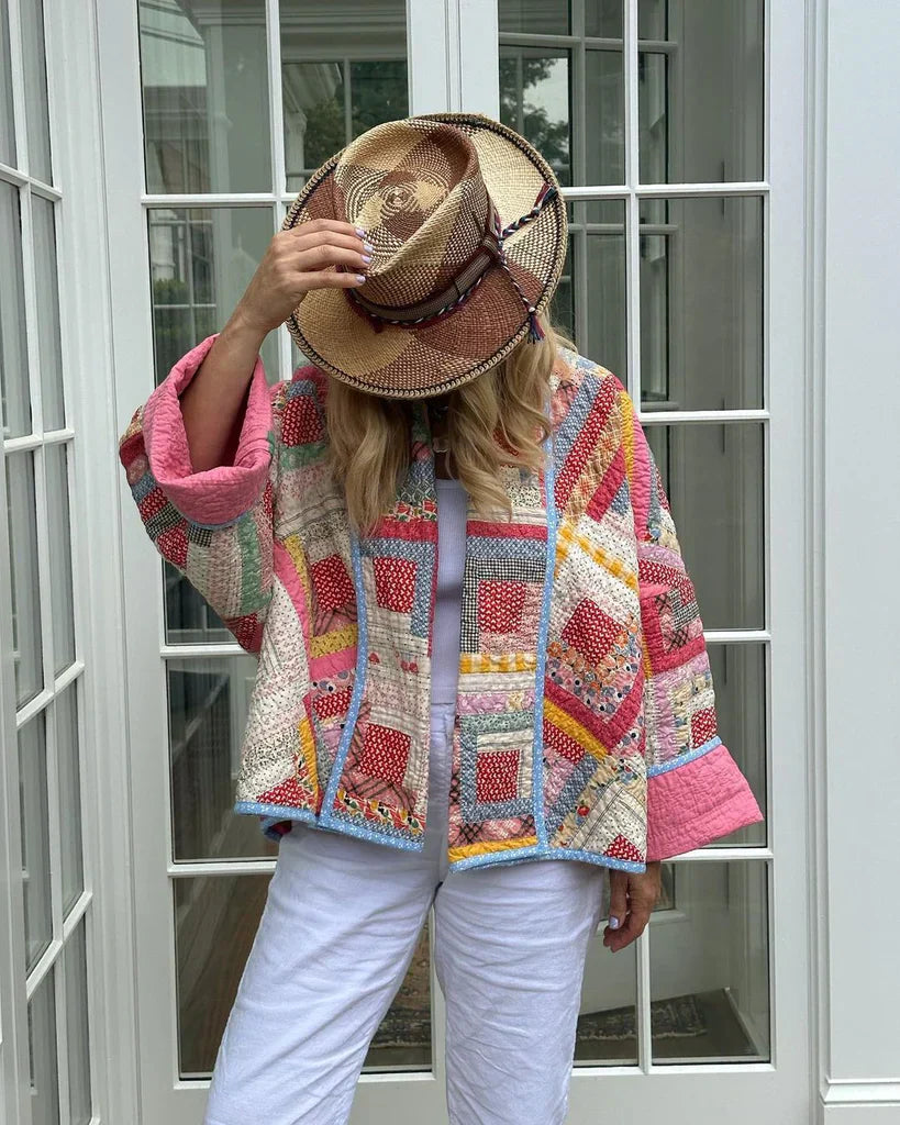 WW | Oversized Fit Quilted Patchwork Open Front Casual Layered Look
