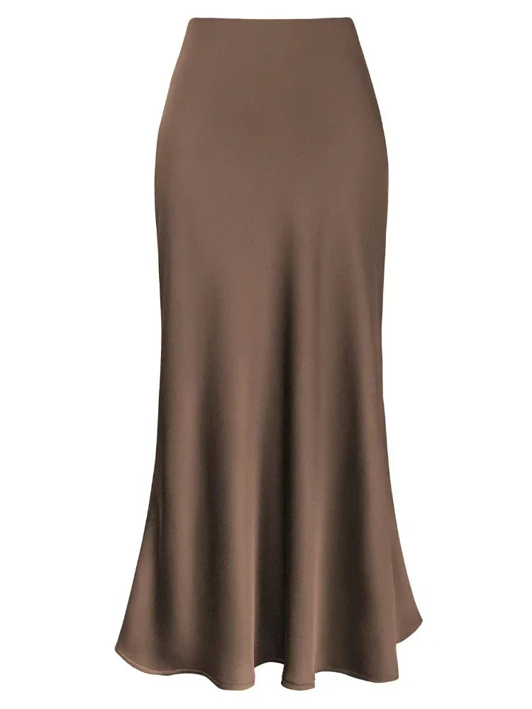 WW | Frauen Satin Seiden Röcke Sommer Frühling Koreanische Mode Kleidung Büro Damen Lange Röcke Elegant Schwarz Maxi Röcke für Frauen