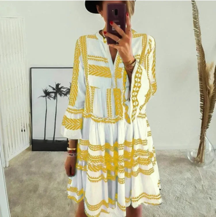 Azaria | Geometric Print V-Neck Mini Dress