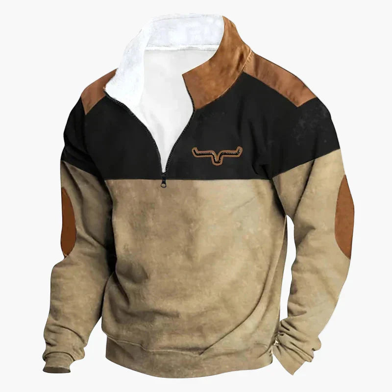WW | Western Style Pullover mit Azteken-Muster und Longhorn-Motiv - Bequemer Freizeit-Sweater für Outdoor & Alltag