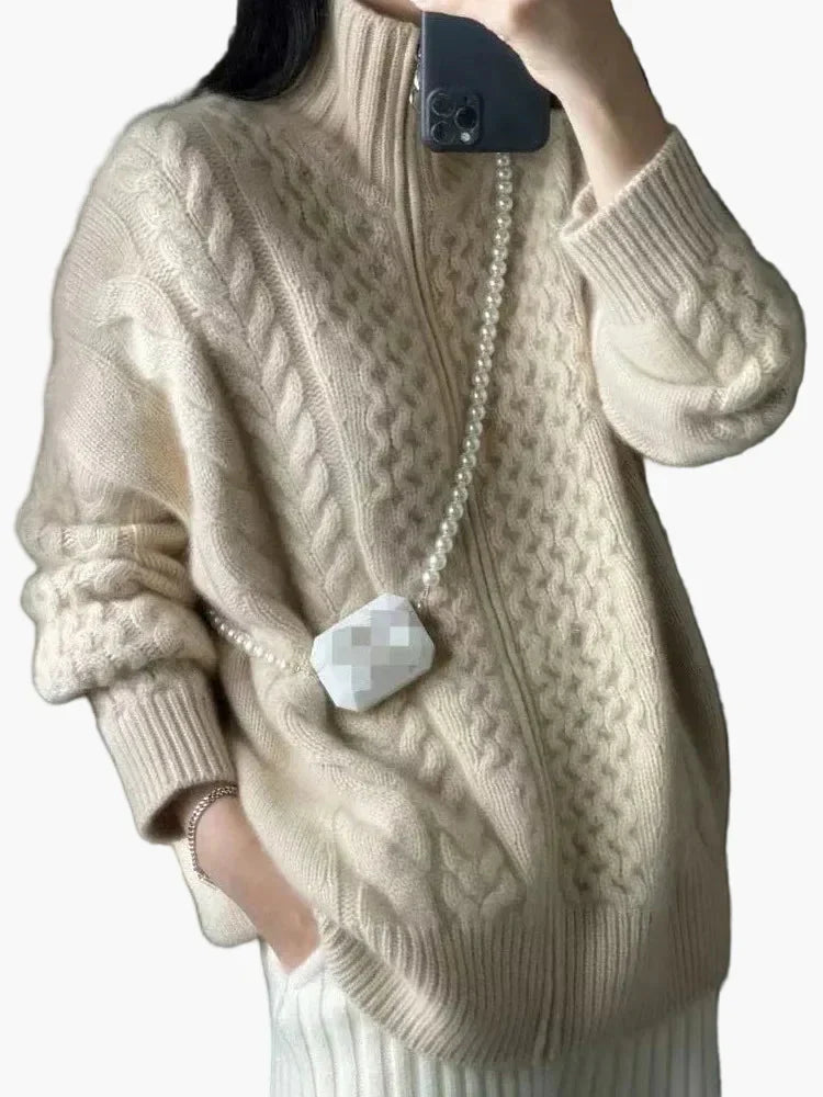 WW | Strickjacke mit Zopfmuster, lässiger Cardigan, modisch für Alltag und Freizeit