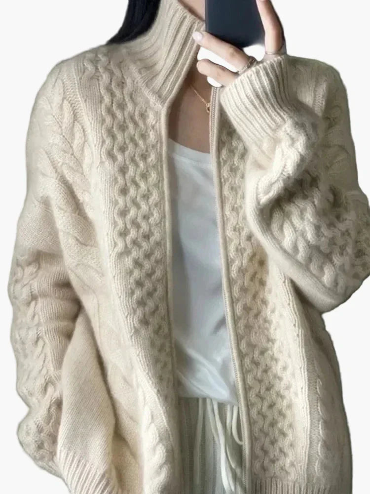 WW | Strickjacke mit Zopfmuster, lässiger Cardigan, modisch für Alltag und Freizeit
