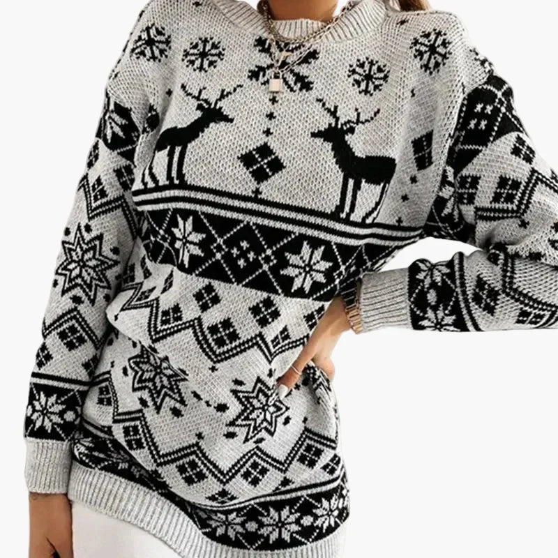 WW | Weihnachtspullover mit Rentier- und Schneeflocken-Muster - Modischer Winter Sweater für festliche Anlässe