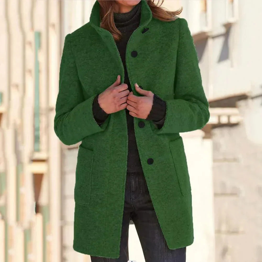 WW | Elegant Long Jacket with High Collar