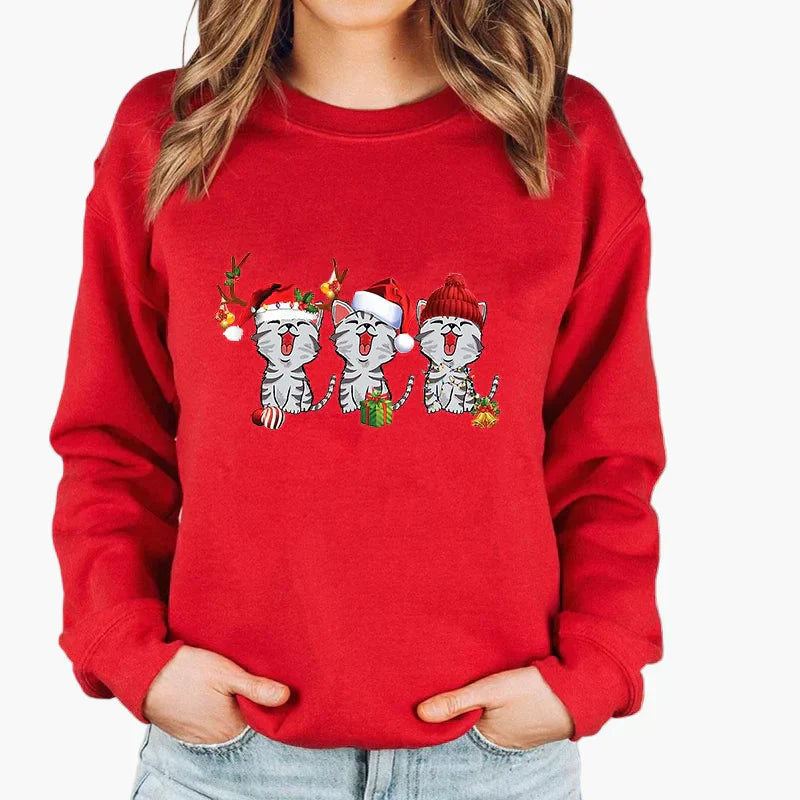 WW | Christmas Sweater with Cat and Fairy Lights - Funny Winter Sweater for Cat Lovers