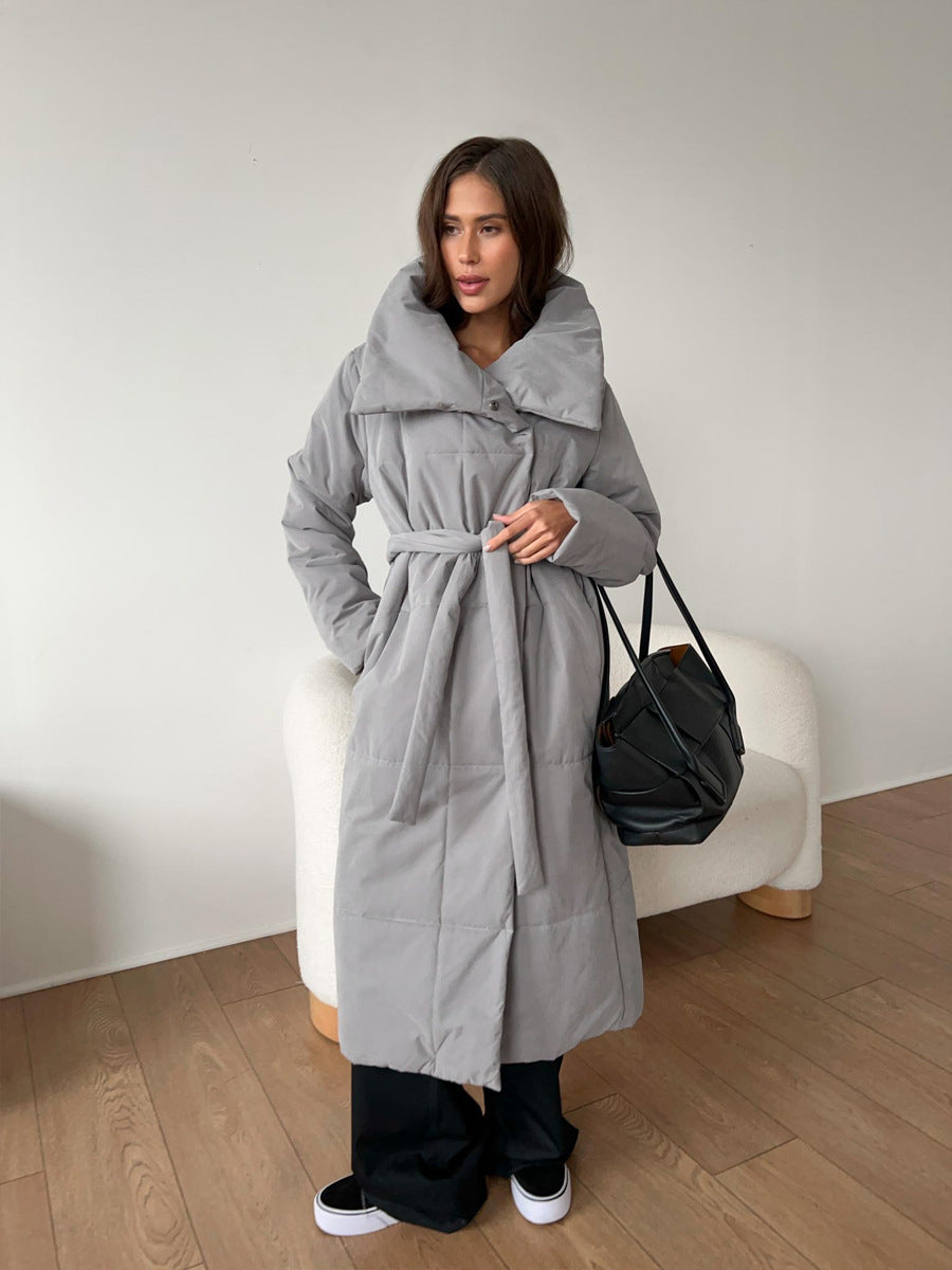 WW | Langer Wintermantel mit breitem elegantem Kragen