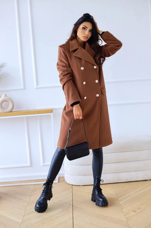 WW | Damen Doppelreihiger Mantel - Wollmischung - Mittellang - Reverskragen - Elegante formelle Kleidung