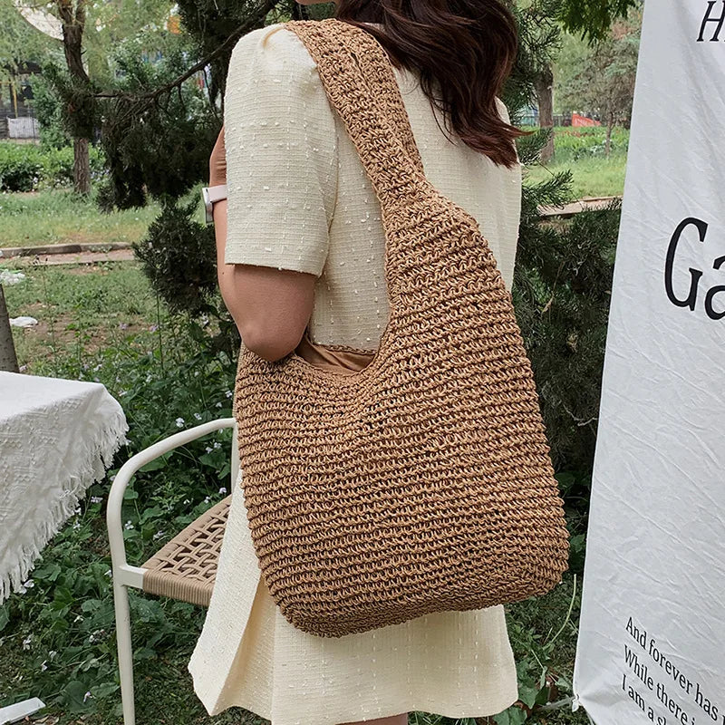 WW | Round Straw Shoulder Bag For Summer With Hand Weave