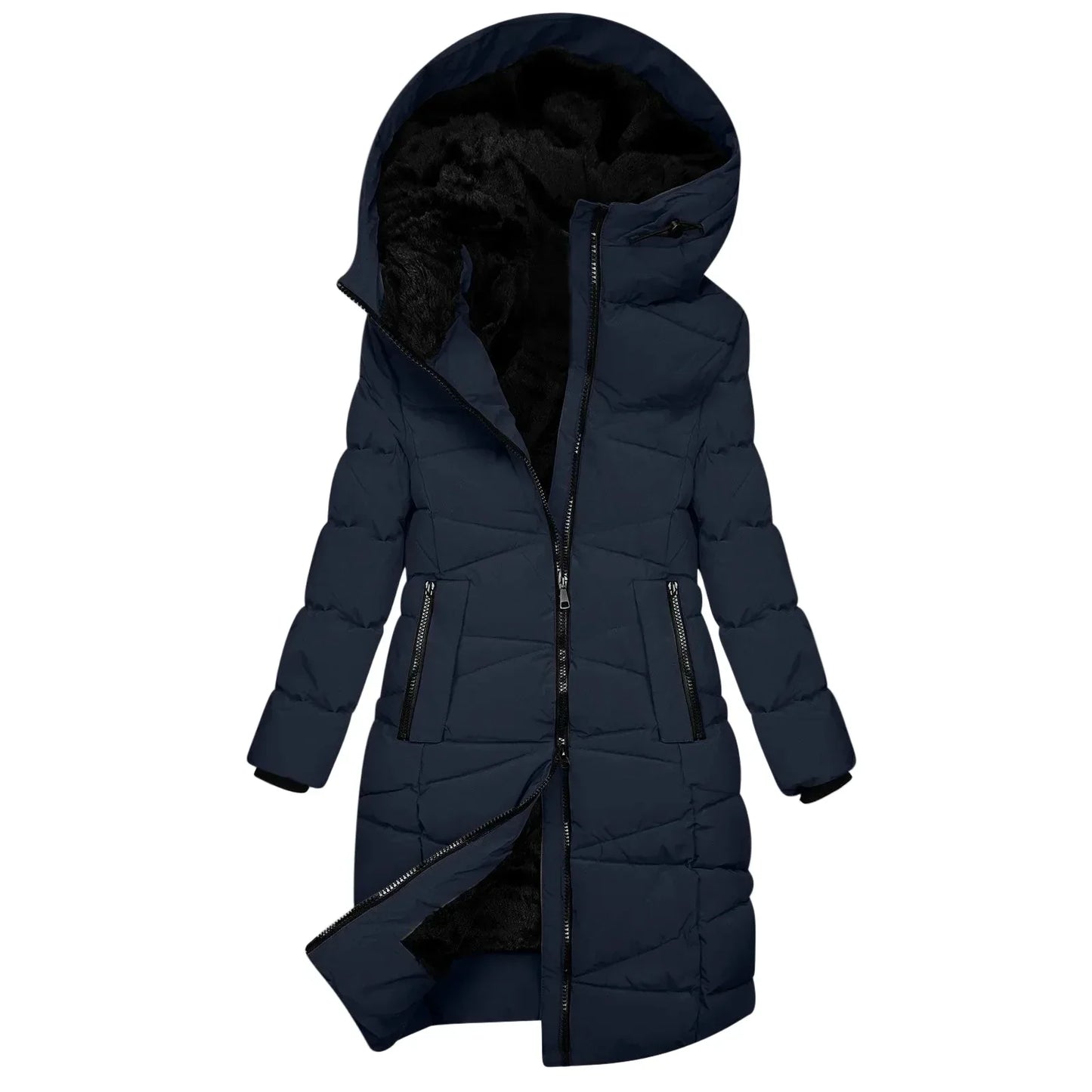 WW | Winter Steppmantel Lang - Winddichte Kapuzenjacke mit Reißverschluss, Modisch & Elegant