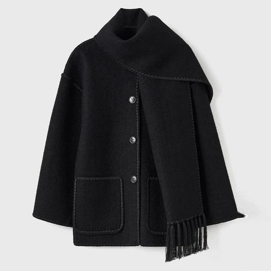 WW | Elegant women's coat with scarf Stylish winter coat