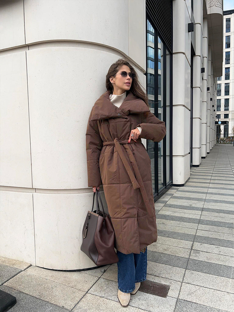 WW | Langer Wintermantel mit breitem elegantem Kragen