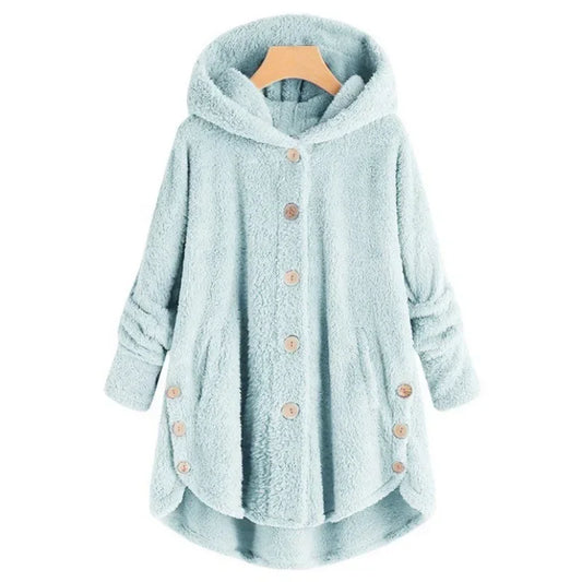 WW | Fleecejacke - Lockere Passform - Kapuze - Knopfverschluss - Lange Ärmel - Länger hinten