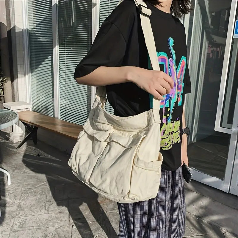 WW | Frauen Vintage Handtasche Canvas Teenager Schulter Tote Taschen Lieferdienst Tasche Damen Lässige Handtasche Crossbody Geldbörse