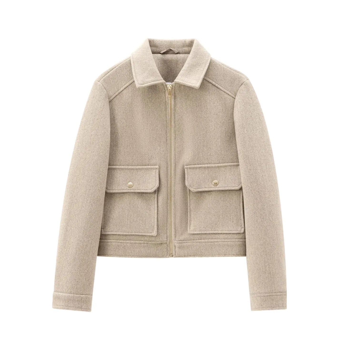 WW | Bomber Jacket with Short Lapel, Zipper and Flap Pockets