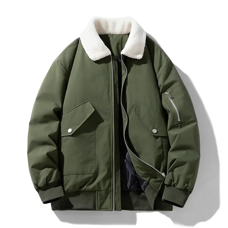 WW | Winter Bomber Jacket with Fashionable Lambskin Collar - Casual Style for Cold Days