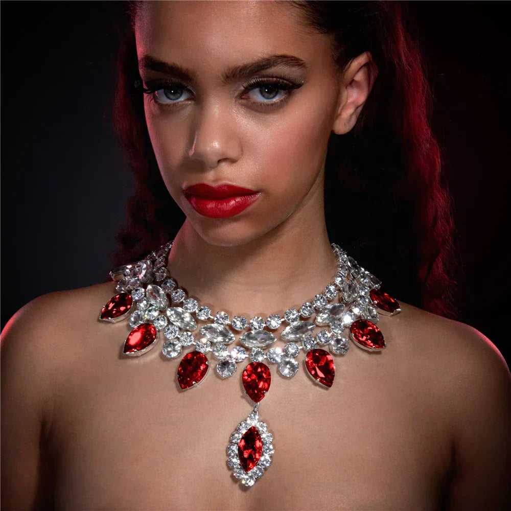 WW | Boho Silber Luxus Rhinestone Wassertropfen Anhänger Choker für Frauen Sexy Kristall Halskrause Statement Halskette Schmuck Zubehör