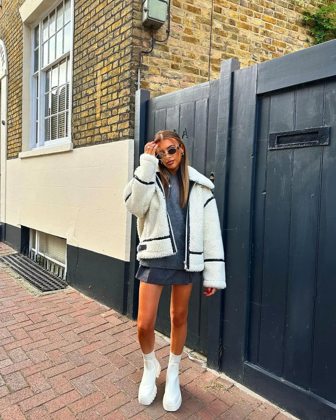 WW | Übergroß Sherpa Jacke Weich Und Warm Reißverschluss Und Hoher Kragen Trendiges Design