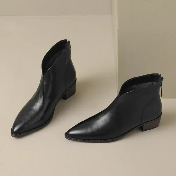 WW | women's leather ankle boots with block heel
