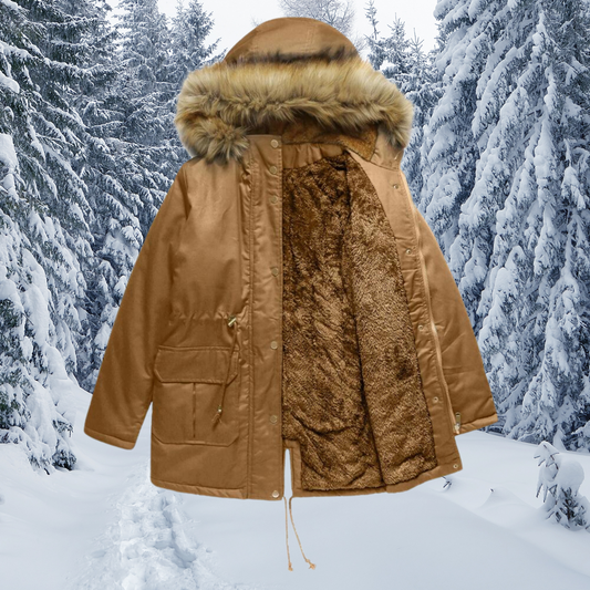 WW | Gepolsterter Pelzkragen mit Kapuze Warmer Wintermantel