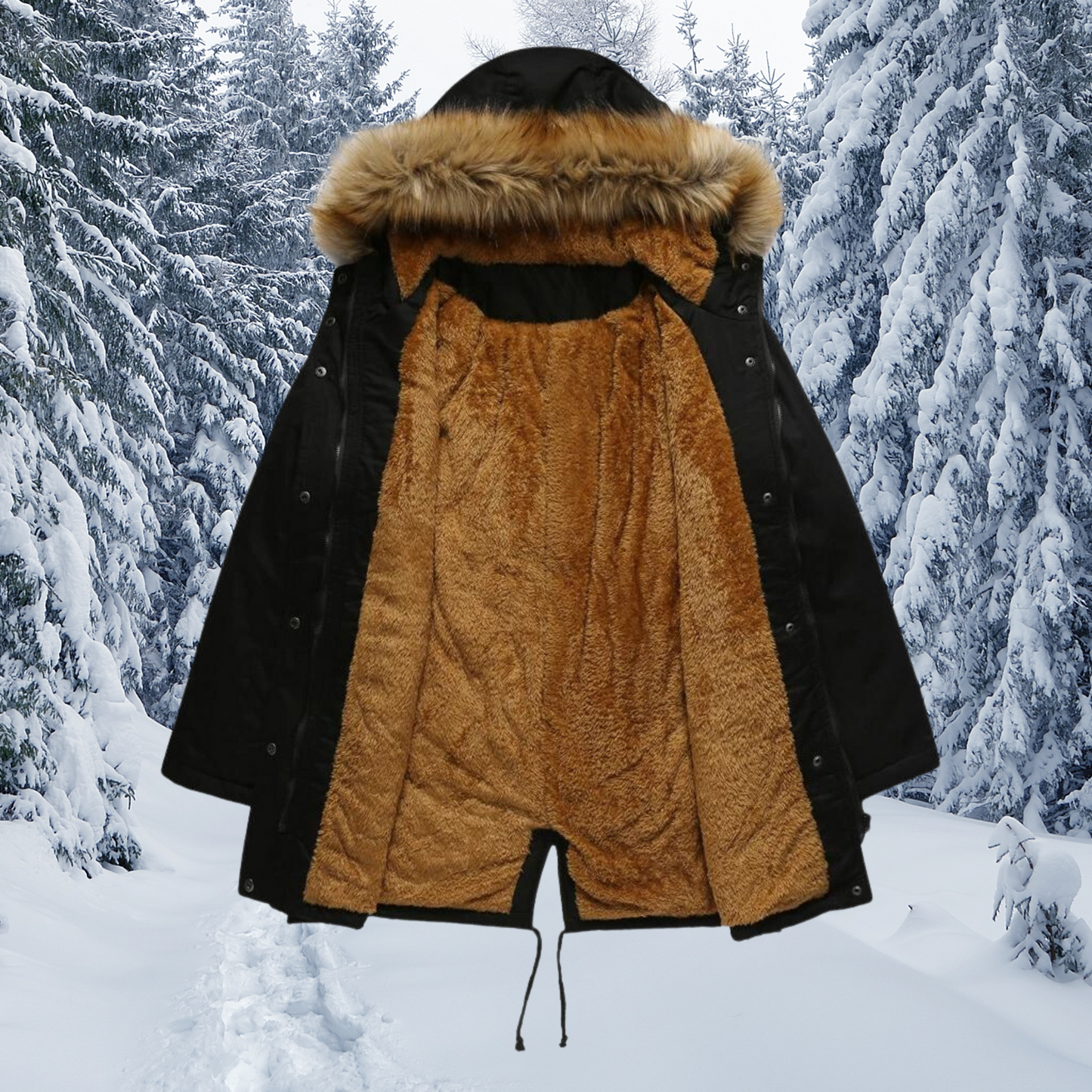 WW | Fellkragen mit Kapuze Warmer Wintermantel