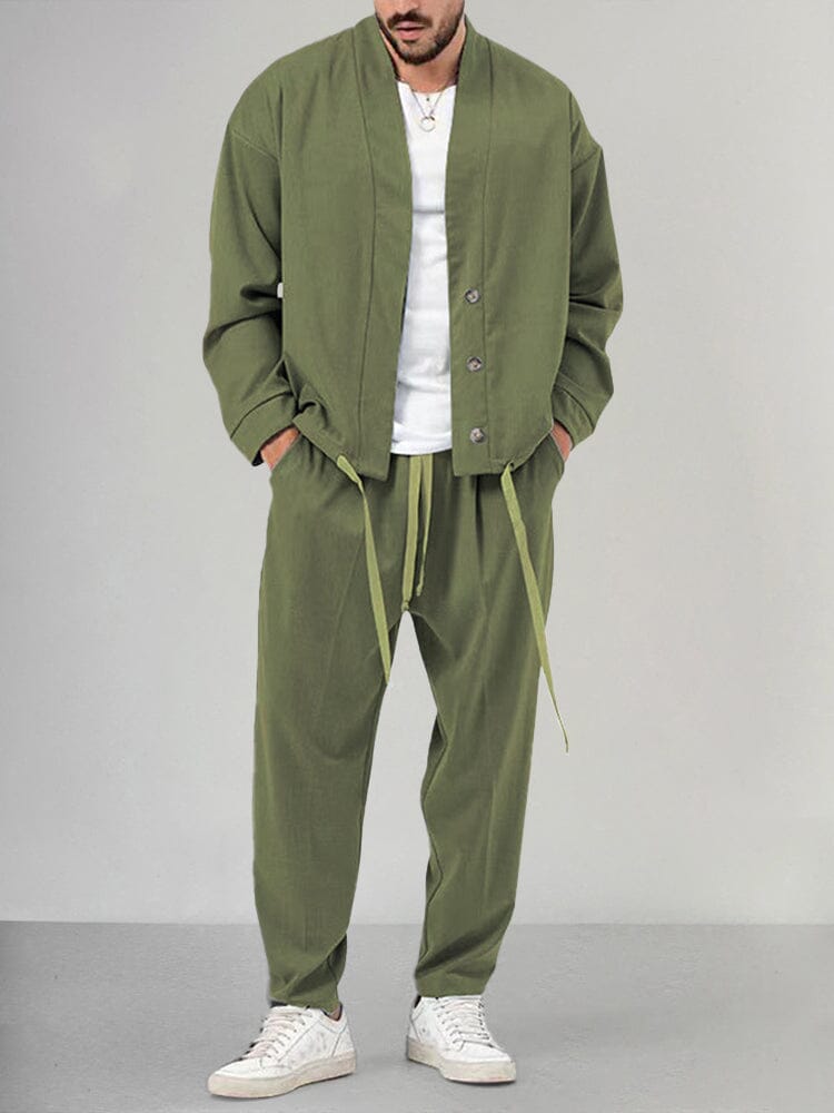 WW | Lounge Set Comfortable Fit Soft Knit Fabric Shawl Collar Slim Trousers