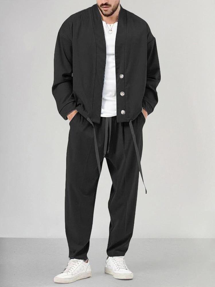 WW | Lounge Set Comfortable Fit Soft Knit Fabric Shawl Collar Slim Trousers