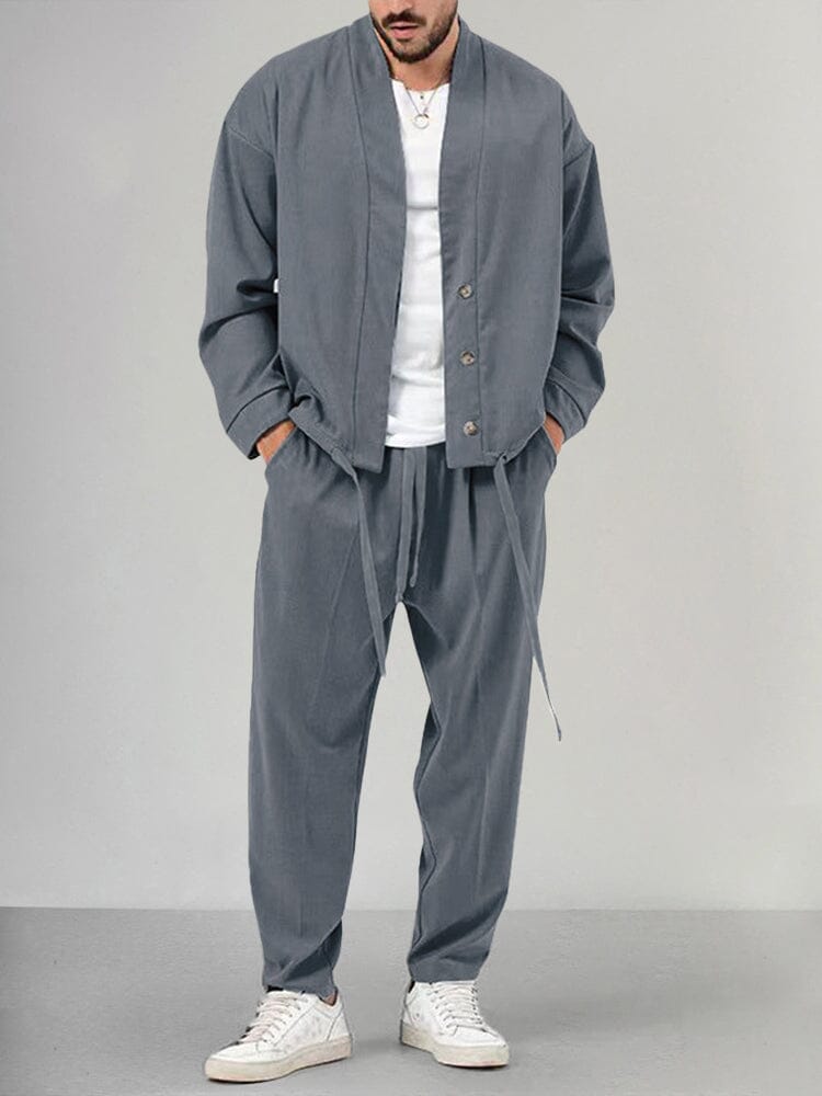 WW | Lounge Set Comfortable Fit Soft Knit Fabric Shawl Collar Slim Trousers