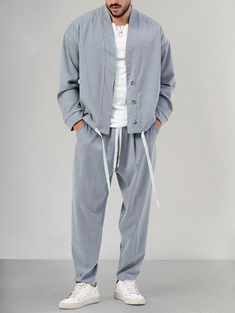 WW | Lounge Set Comfortable Fit Soft Knit Fabric Shawl Collar Slim Trousers