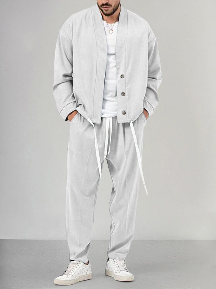 WW | Lounge Set Comfortable Fit Soft Knit Fabric Shawl Collar Slim Trousers