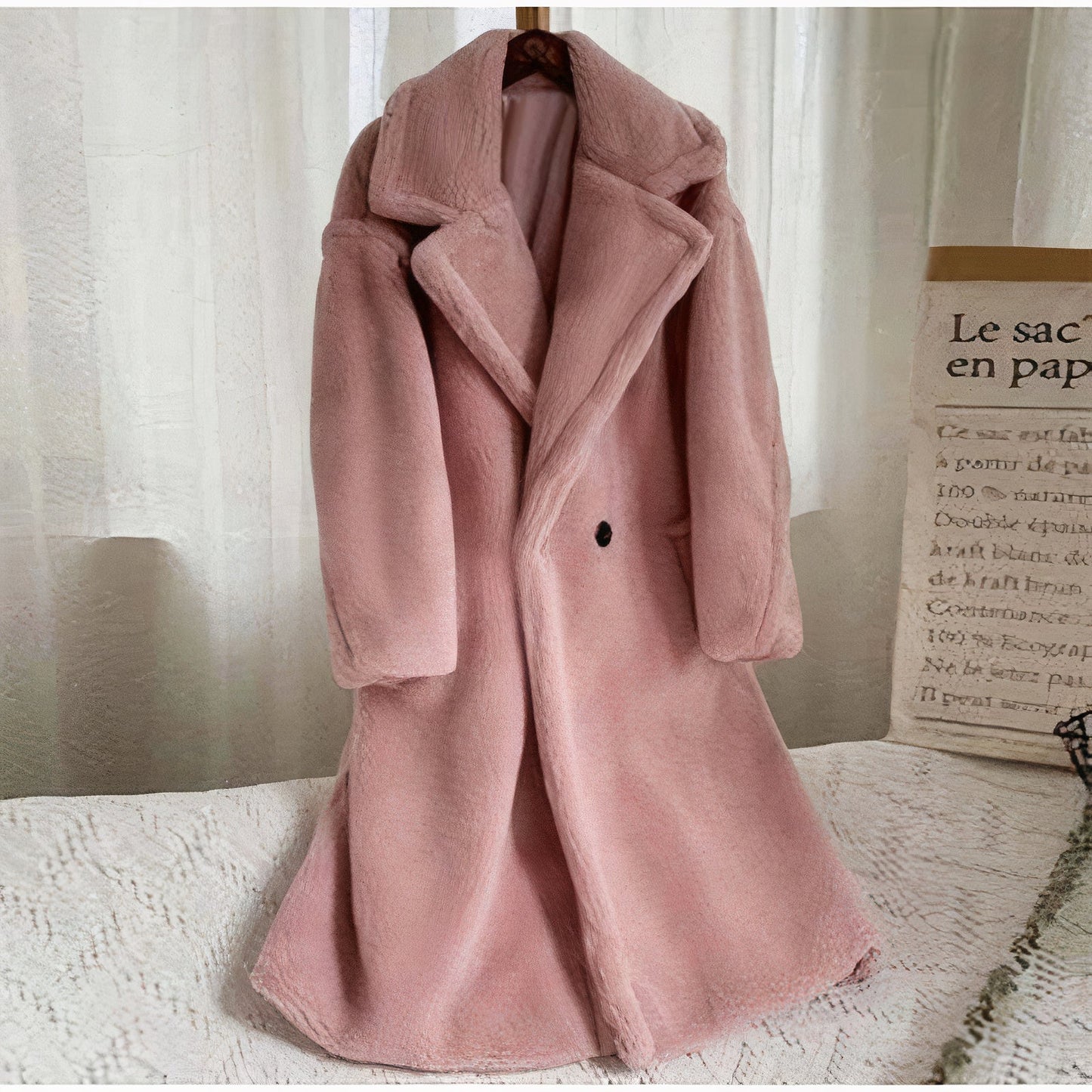WW | Long Teddy Coat Plus Size Fit Soft Texture Large Lapel Collar