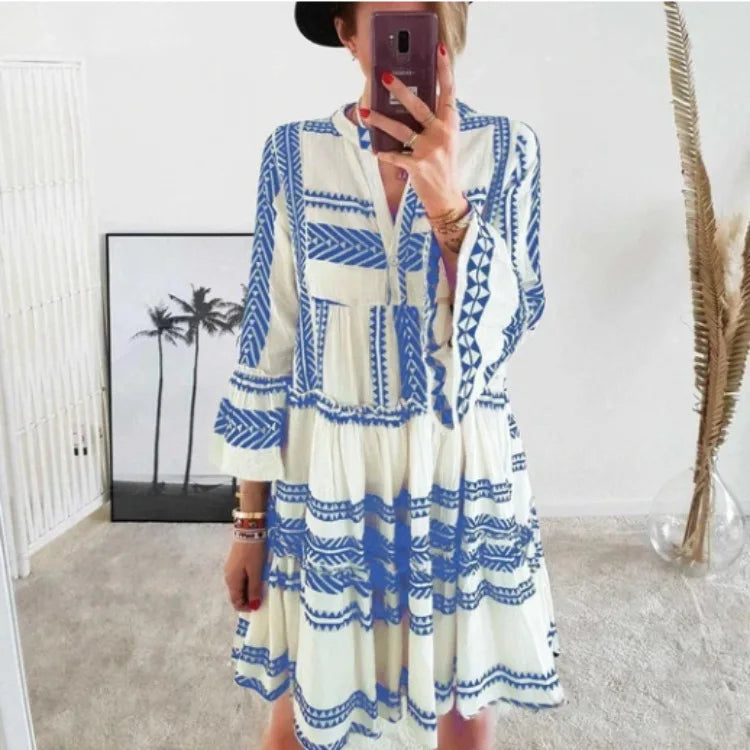 Azaria | Geometric Print V-Neck Mini Dress