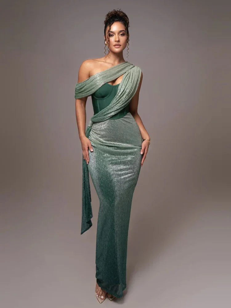 WW | Glitter Backless Evening Maxi Dress