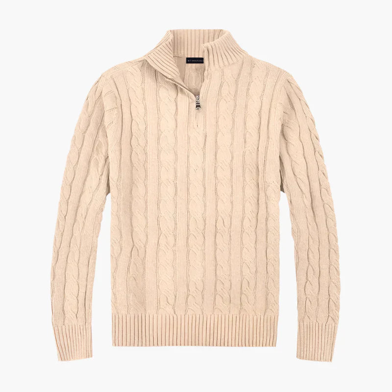 WW | Pullover mit Zopfmuster und halbem Reißverschluss - Eleganter Freizeit-Strickpullover