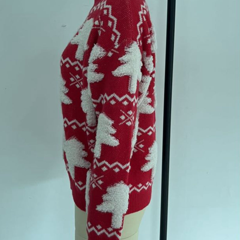 WW - Hässlicher Weihnachtspulli - Gestrickter Pullover mit 3D-Weihnachtsbaum-Print