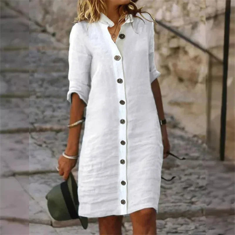 WW | Stilvolles Leinenkleid mit Knopfleiste