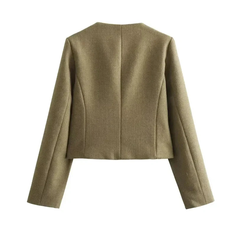WW | Cropped Bomber Jacket with Round Neck and Long Sleeves