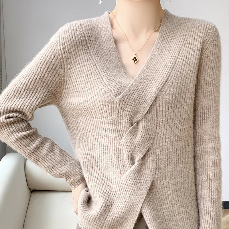 Mirella™ - Women's Twisted V-Neck Sweater