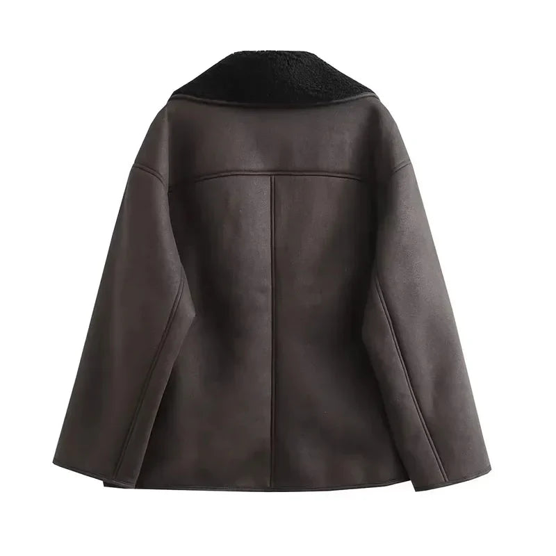 WW | Leather Winter Jacket with Plush Lining and Wide Collar