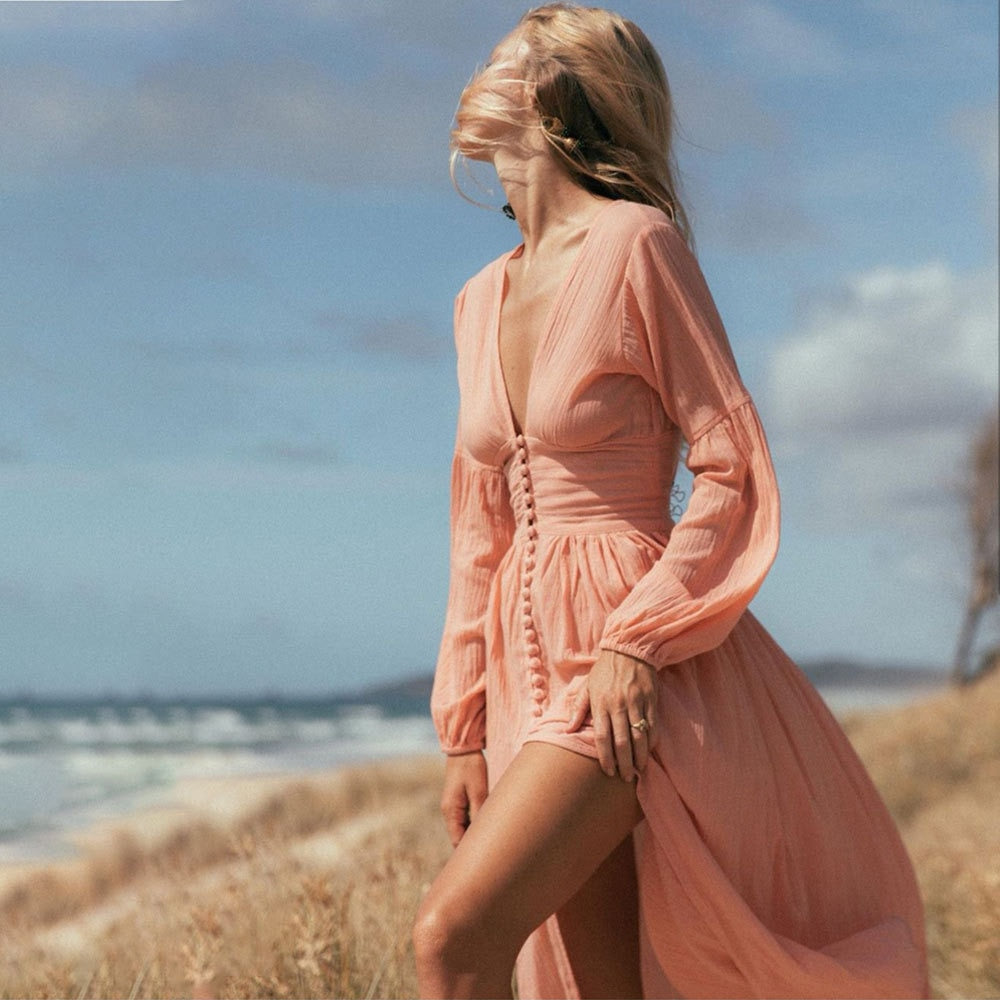 WW | Laternenärmel Langes Splitkleid